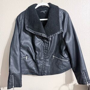 Baccini Women's Black Leather Jacket with Shearling Collar